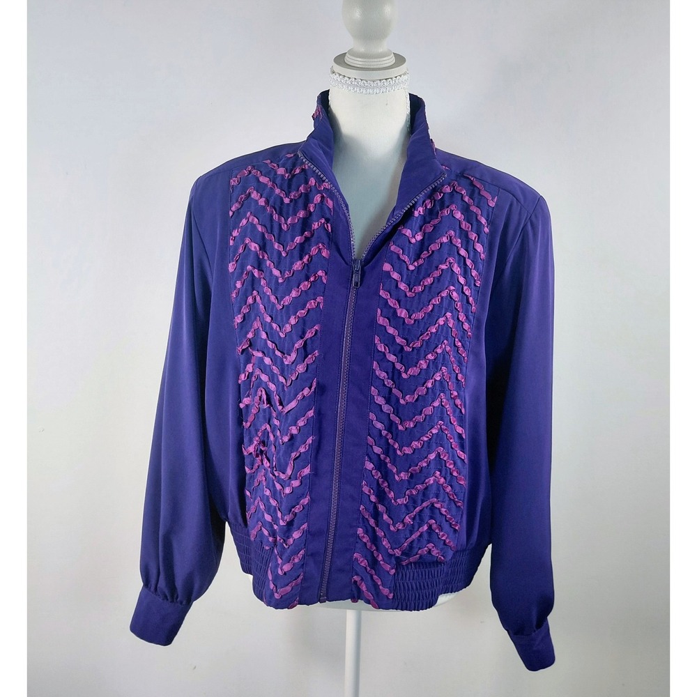 Vintage Howard Wolf Purple Pink Chevron Bomber Jacket Ruffle Ribbon Art Wear L